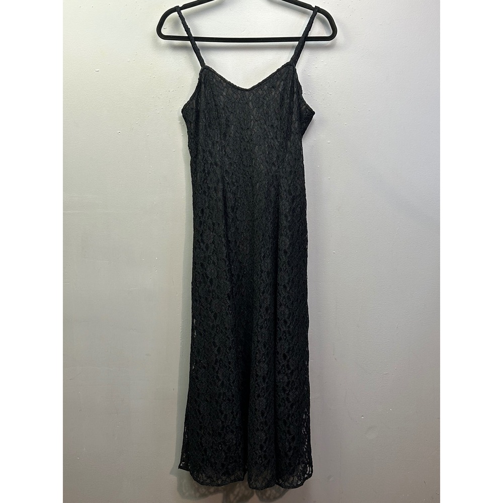 My Michelle Dress Women 11/12 Black Lace Maxi Slip V-Neck Sleeveless 90s Vintage